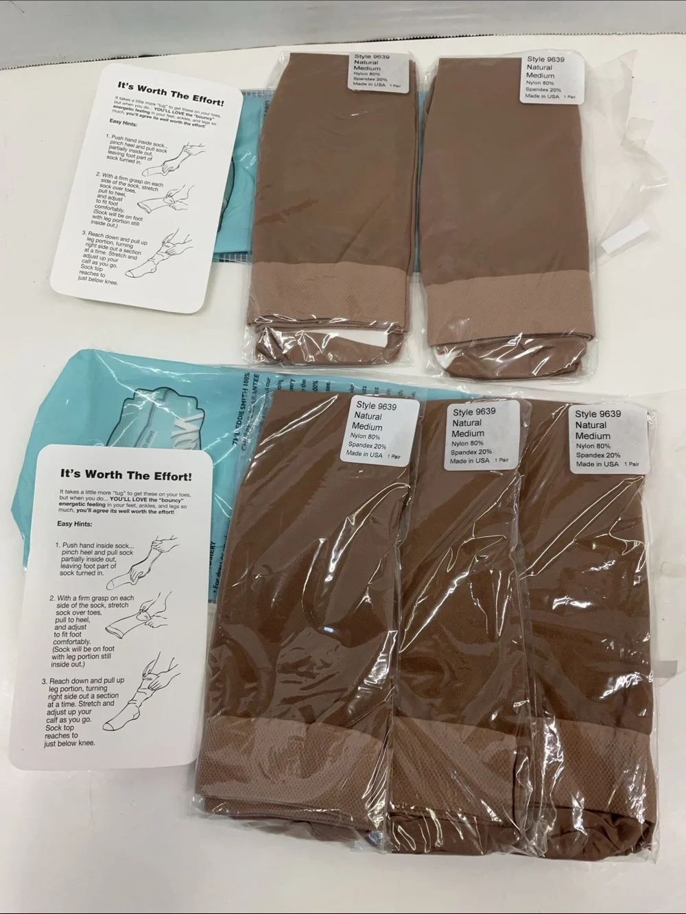 National Fine Hosiery knee high Stockings - Natural-size medium- total of 5